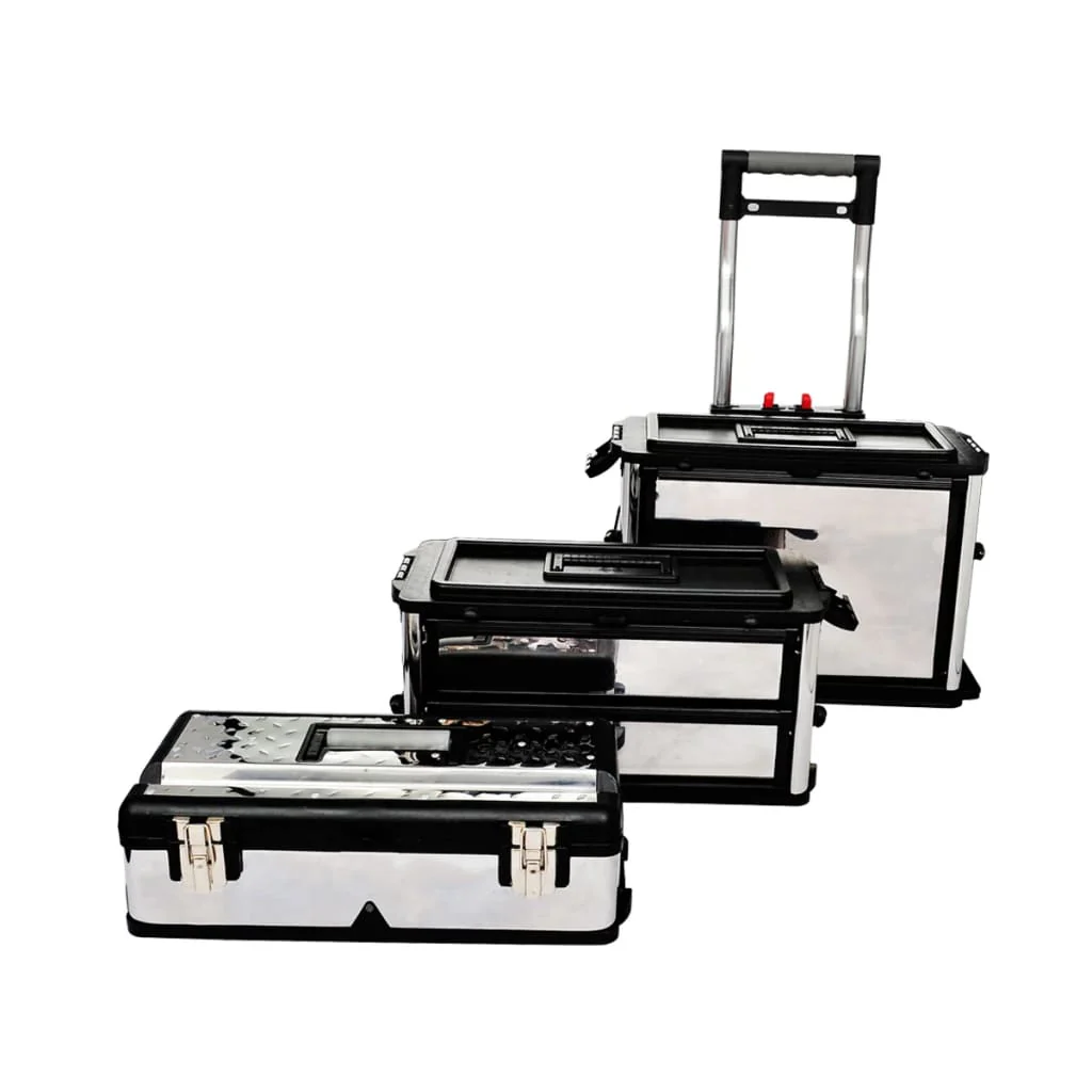 vidaXL 22.2 Stainless Steel Rolling Tool Boxes and Organizers with 2 Wheels Multicolor