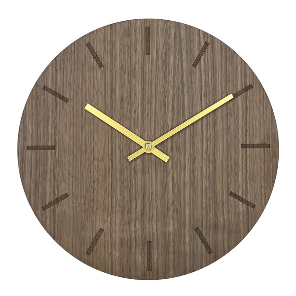 Walnut veggklokke 28 cm valnøtt m/gull viser