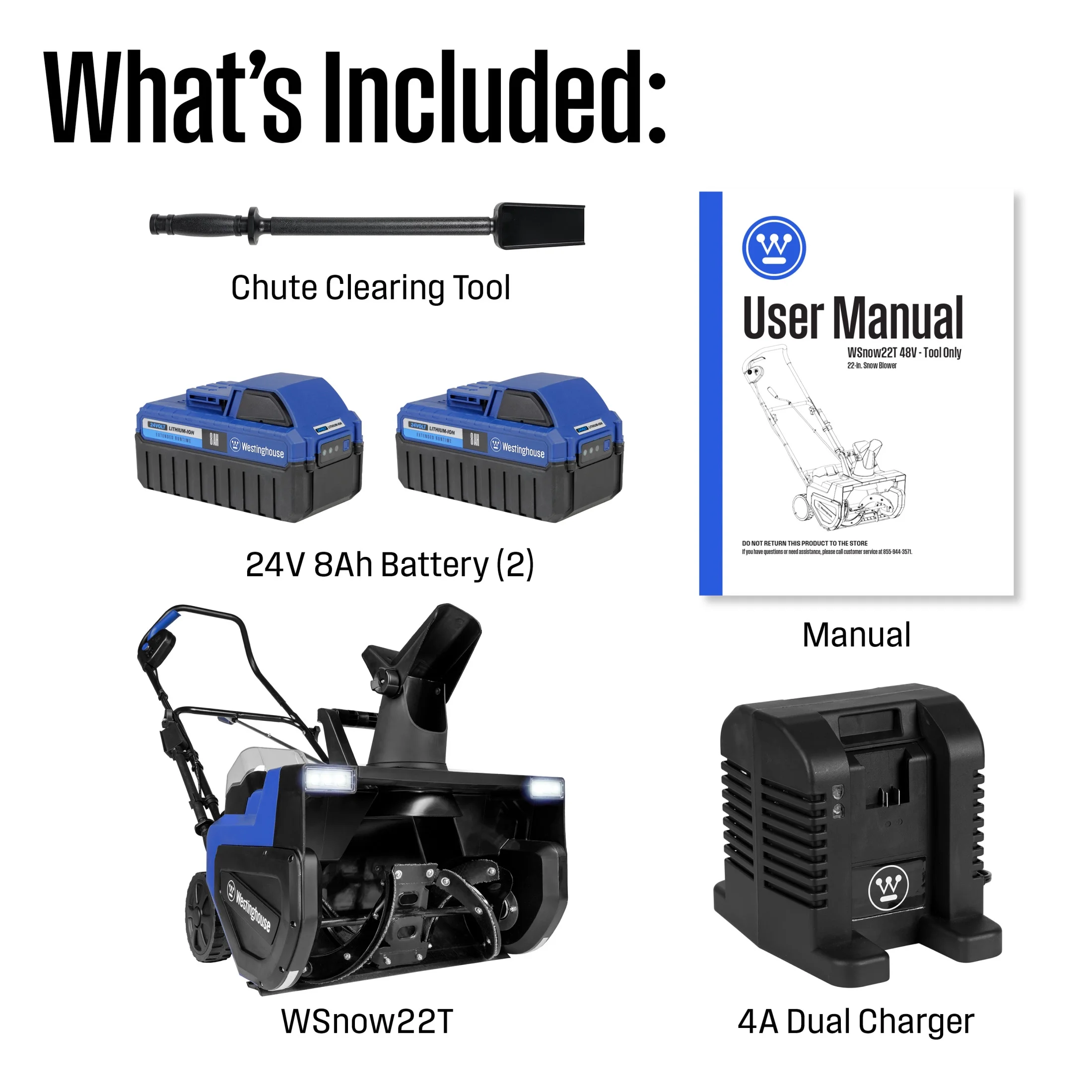 WSnow22 48V Cordless Snow Blower 22 Inch Kit, Steel Auger, LED Lights, 1600W Brushless Motor, 25ft Throwing Distance, Plows 840lbs/min, Compatible with Snow Joe Batteries Image 4