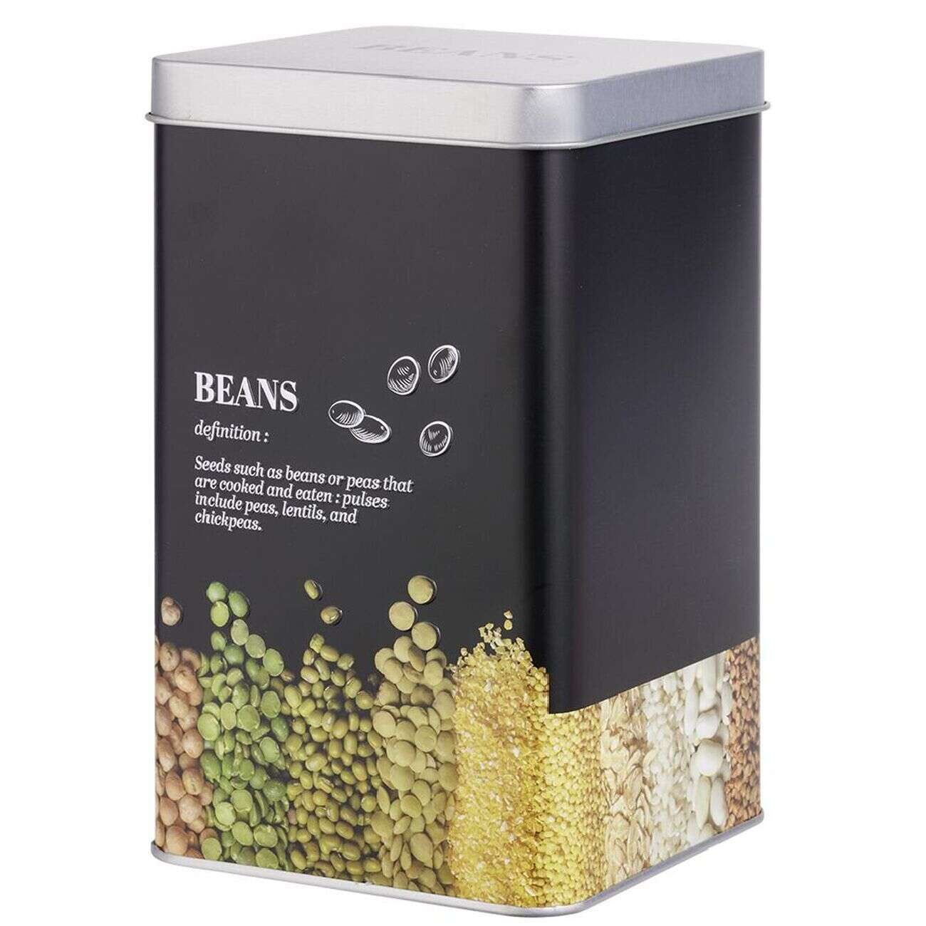 Boîte à légumes secs en métal noir design beans - 10,7x10,7xH.17,5cm