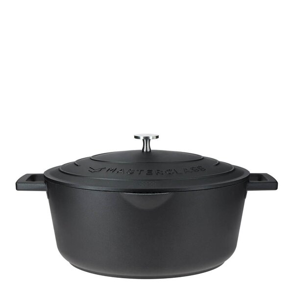 Cast Aluminium oval gryte med selvøsende lokk og sil 6L svart