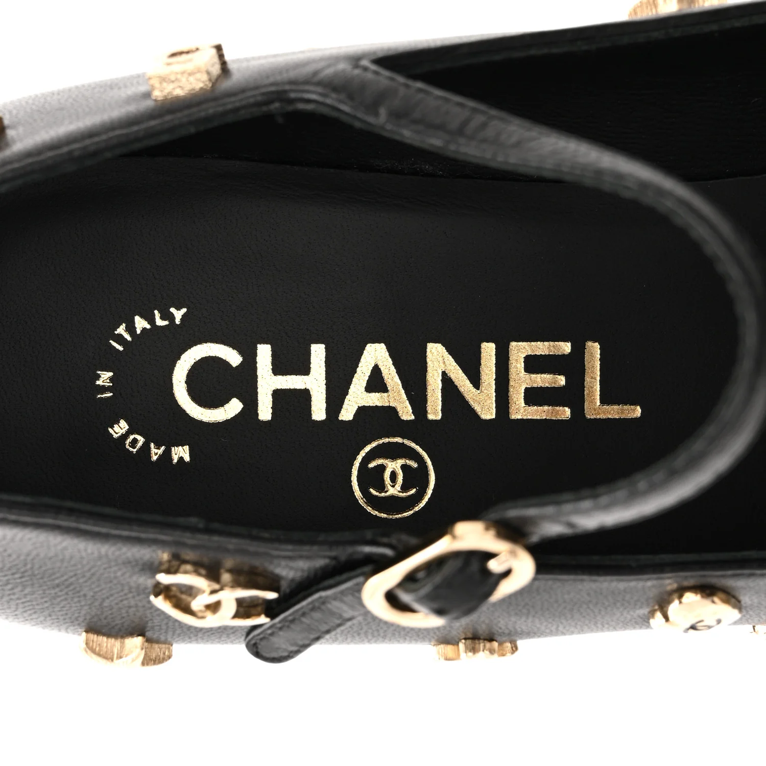 Lambskin Patent Cap Toe Charms Mary Jane Pumps 36.5 Black