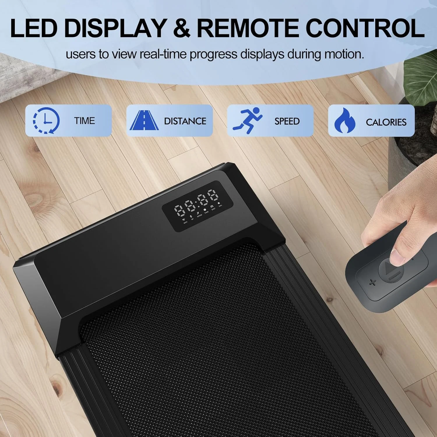 YDZJY 250 lb Walking Pad, 0.6 - 2.5 Mph Speed Range 1.2HP Quite Under Desk Treadmill, 2 in 1 Treadmill for Home/Office Exercise with Remote Control, Portable Treadmill with LED Display(Black)