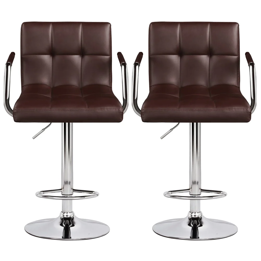 Yaheetech 2pcs PU Leather Adjustable Bar Stools for Dining Room, Black(Beige) Image 6
