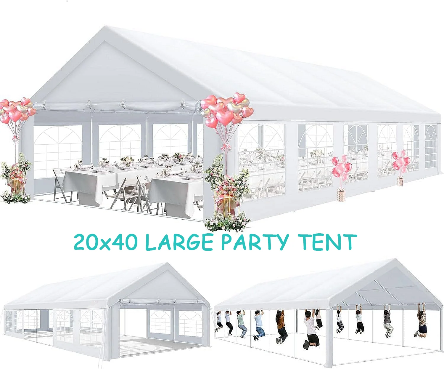 20'x 40' Large Heavy Duty Outdoor Canopy Party Tent Carport, Upgraded Wedding Event Shelter Gazebo with 8 Removable Sidewalls, Big Tent for Birthday Party, Outdoor Event, Wedding, White(20 x 40/White(WIth a six-month warranty)) - Image 3