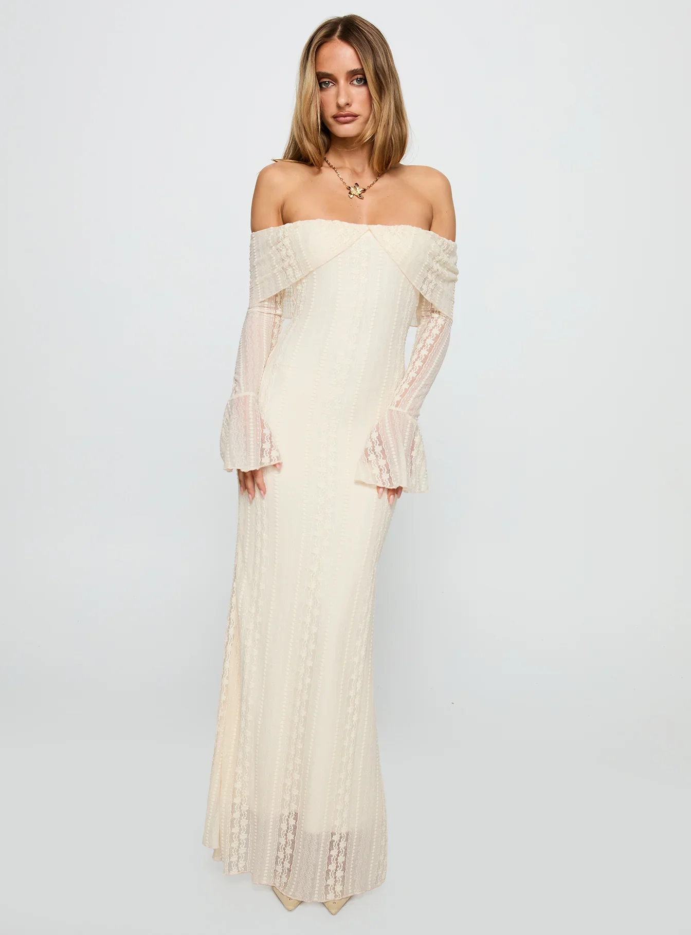 Perdita Long Sleeve Lace Maxi Dress Cream