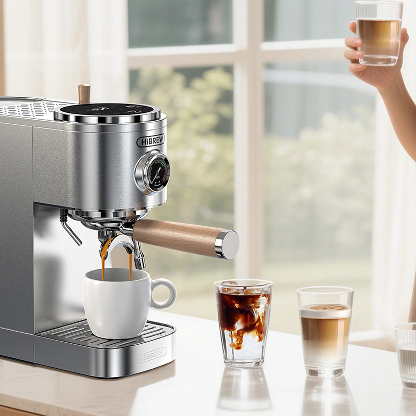 Hibrew H13 Semi - Automatic Espresso Maker - 6 Programmable Drink Modes, 1.3 L Water Tank & Adjustable Pre - Infusion