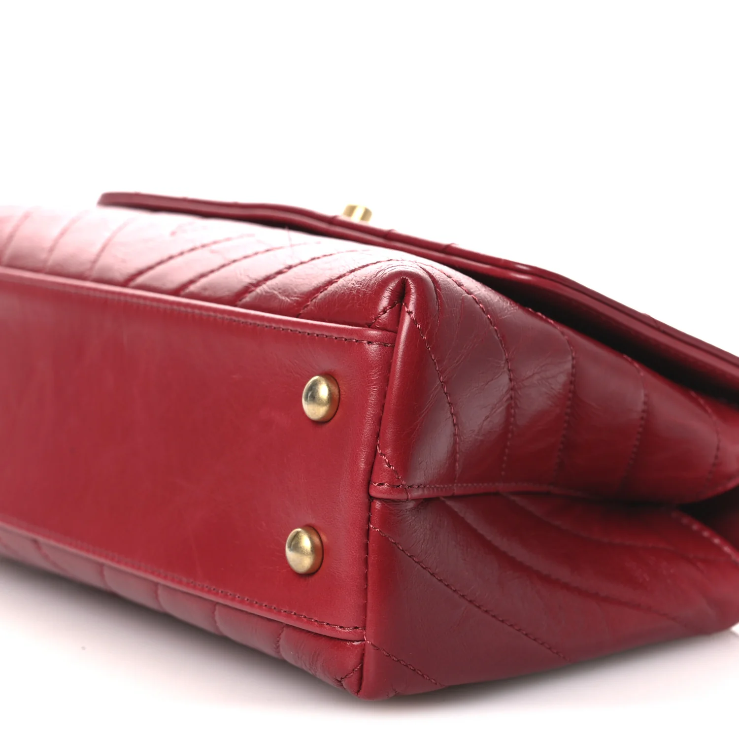 Aged Calfskin Chevron Quilted Mini Coco Handle Flap Red