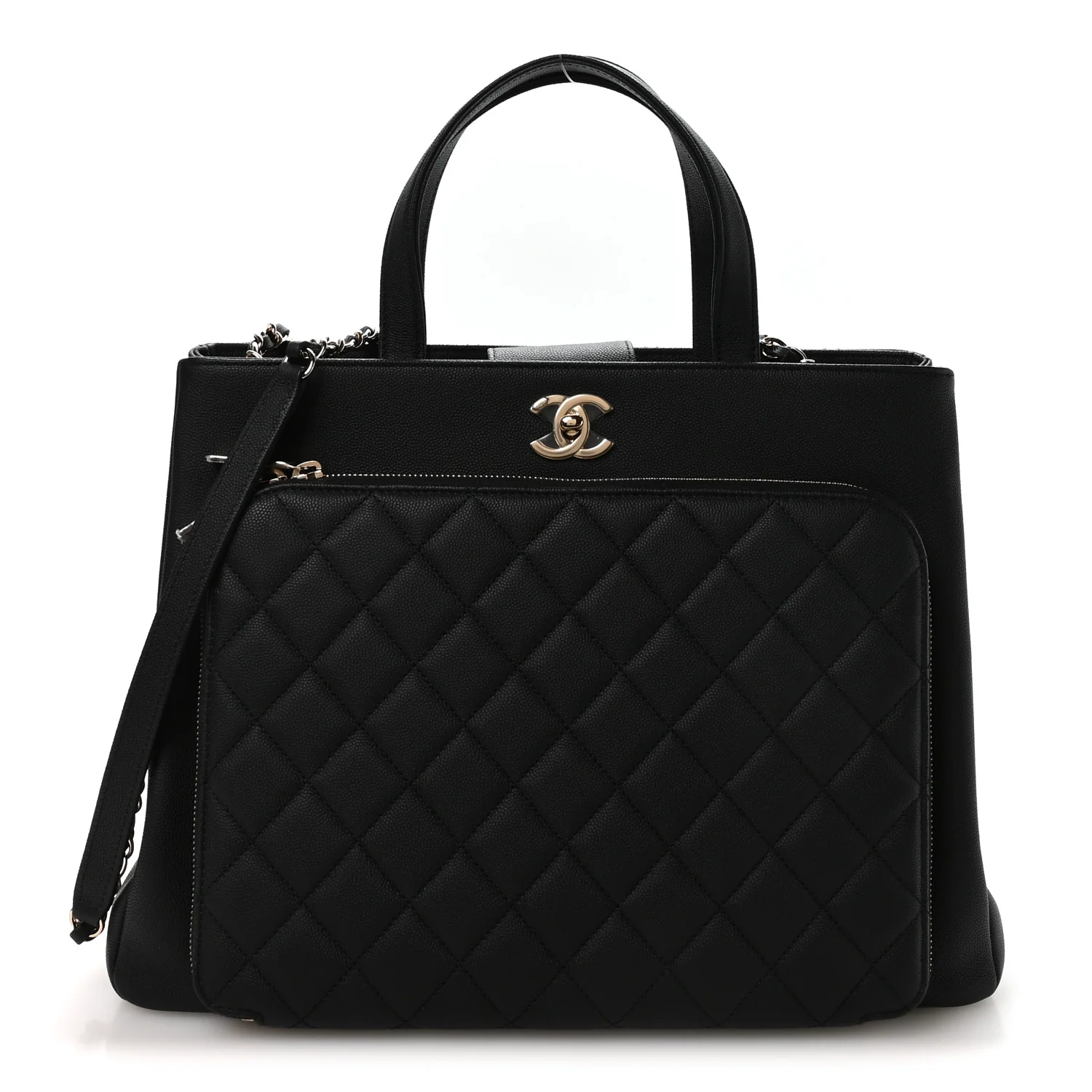 Caviar Quilted Large Business Affinity Shopping Bag Black