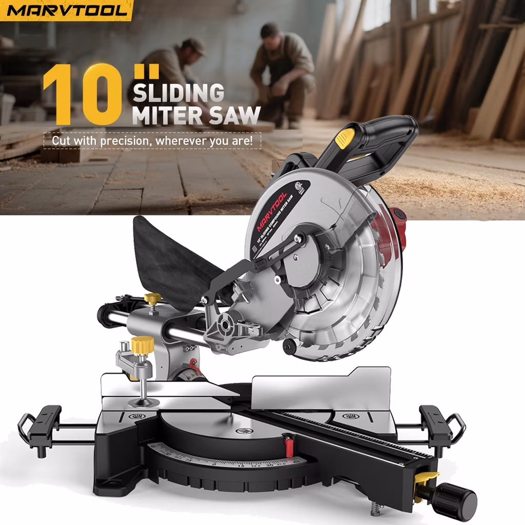MarvTool 10-inch Sliding Compound Miter Saw Single Bevel 0-45�� with Extension Table 36T Blade
