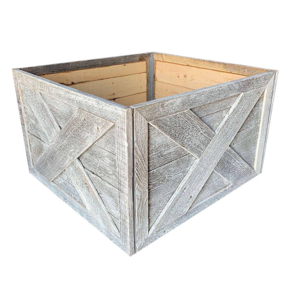 BarnwoodUSA Rustic Farmhouse Deluxe 22.5 in. W x 14.5 in. H, 30 in. Dia, White Wash Decorative Christmas Tree Box Collar