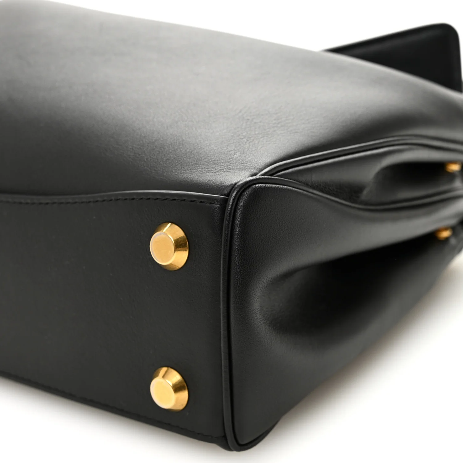 Natural Smooth Calfskin Small Rodeo Top Handle Handbag Black