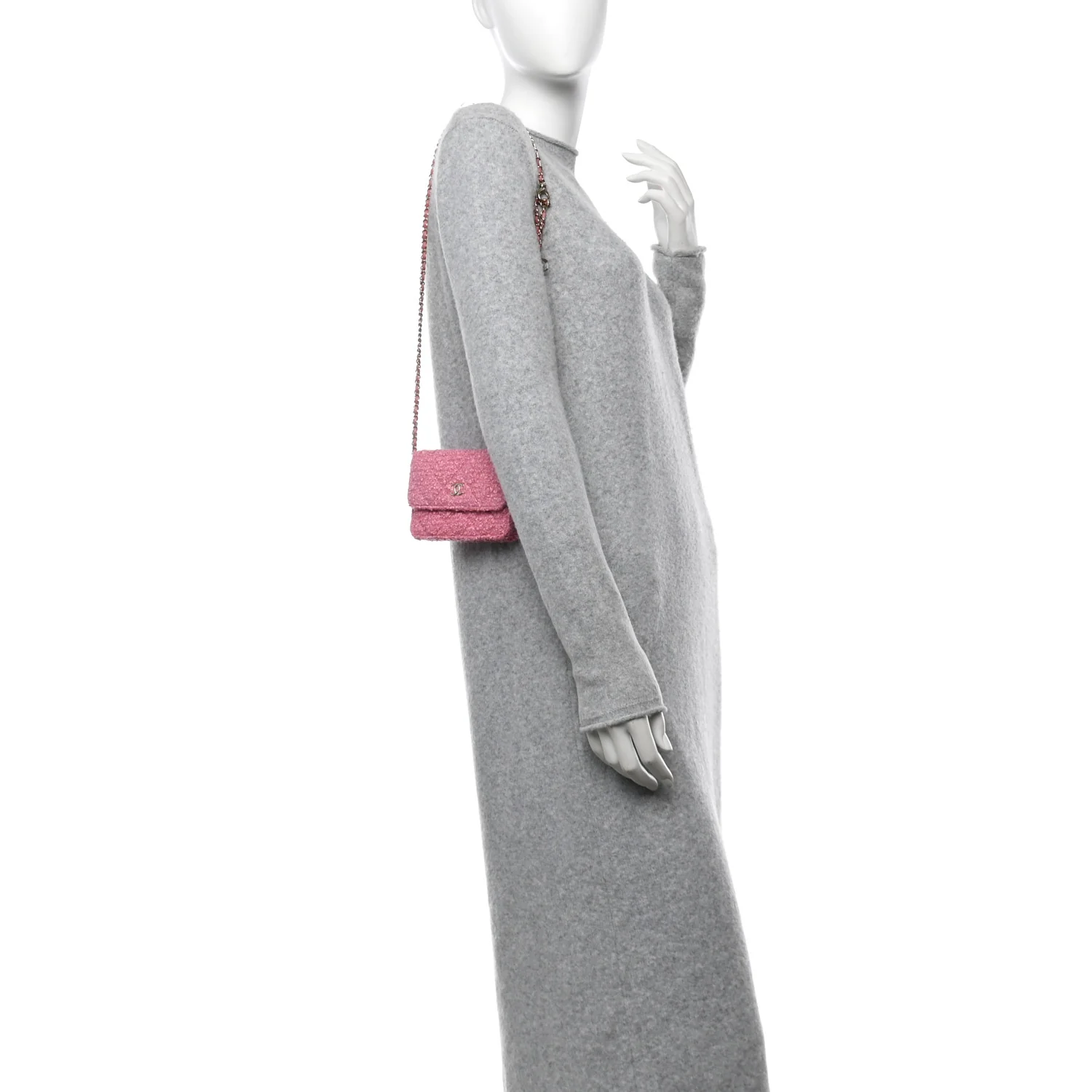 Tweed Quilted Flap Chain Waist Bag Pink