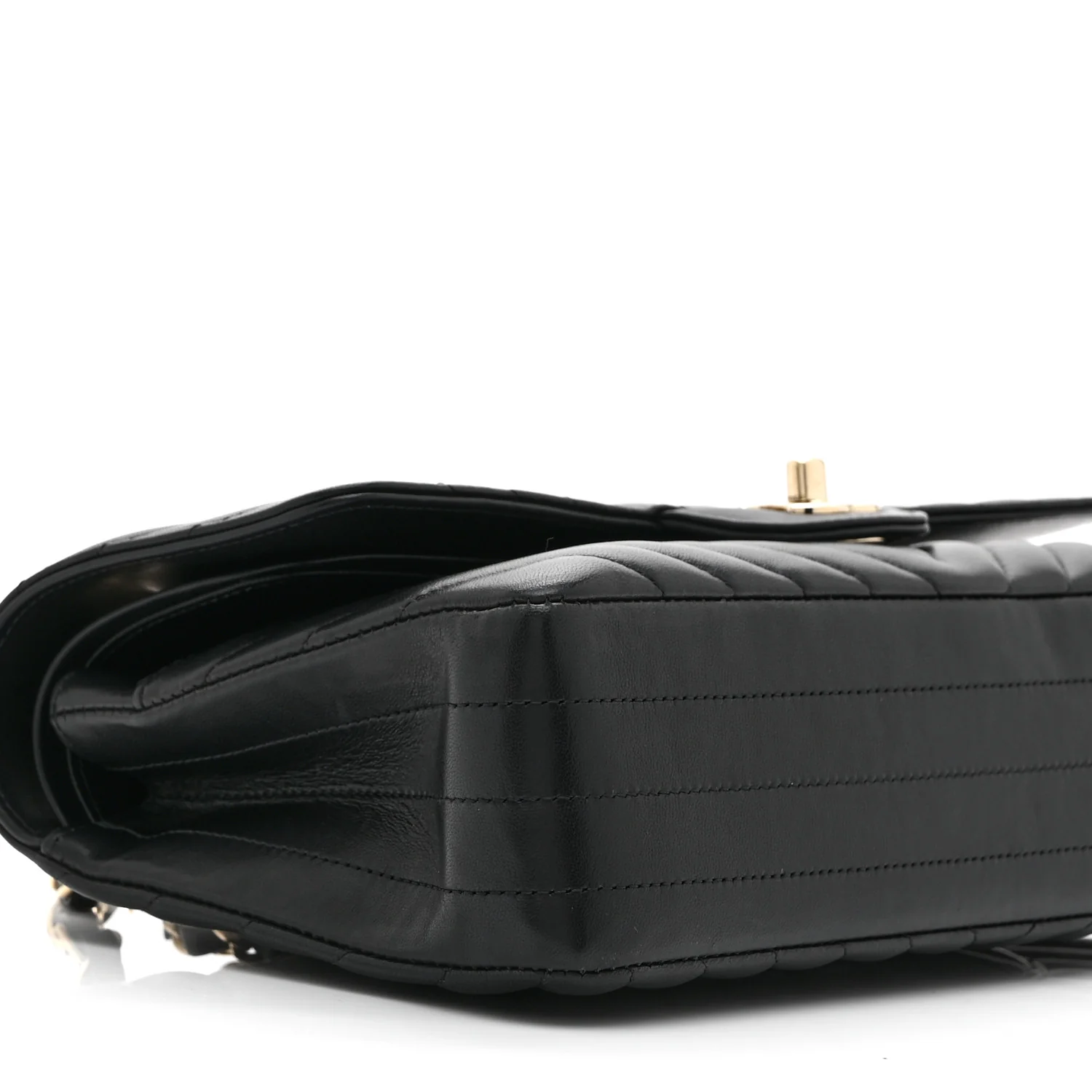Lambskin Chevron Quilted Medium Double Flap Black