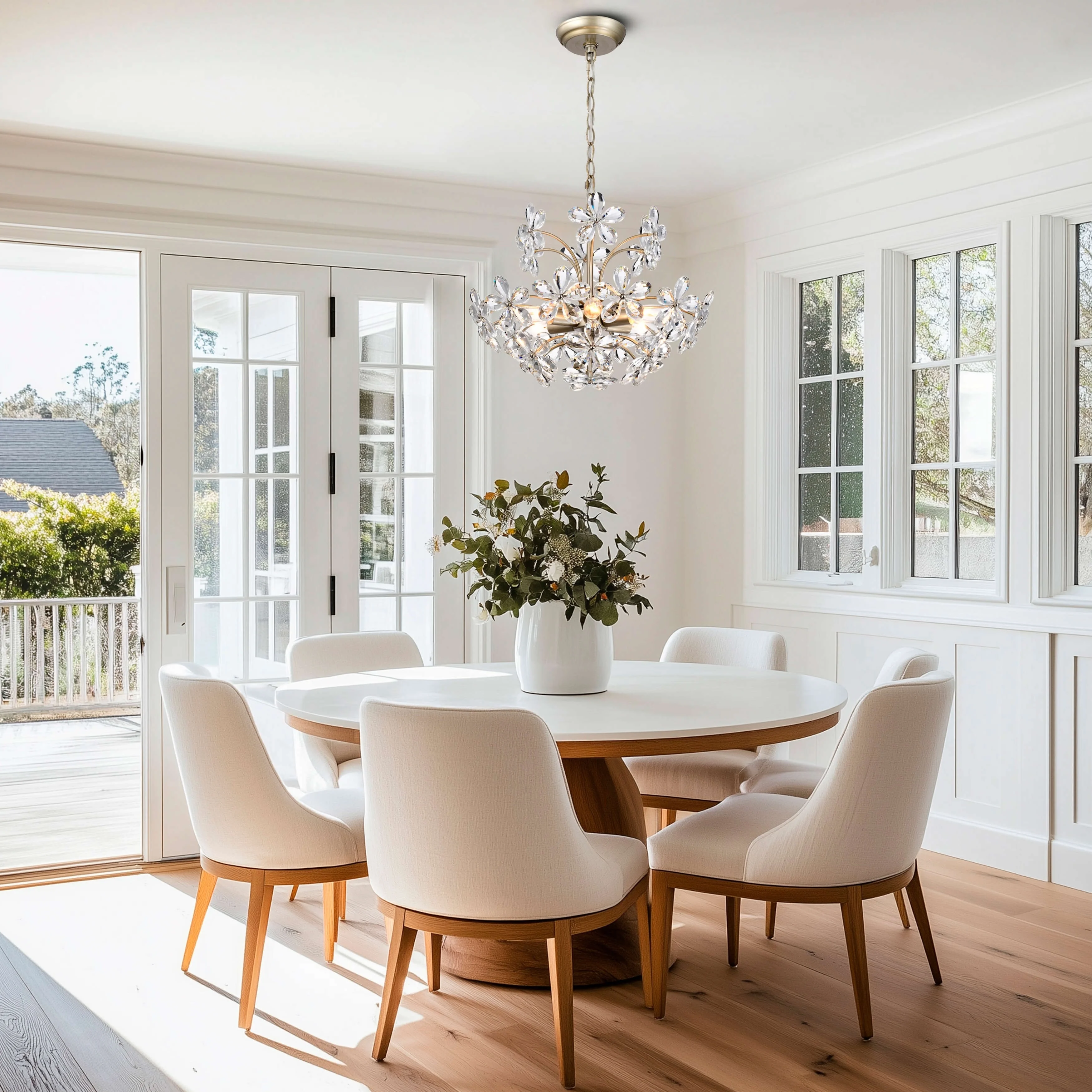 The Lighting Shop Rosa 6 - Light Brushed Silver - Ish Champagne Electric Flower Crystal Chandelier
