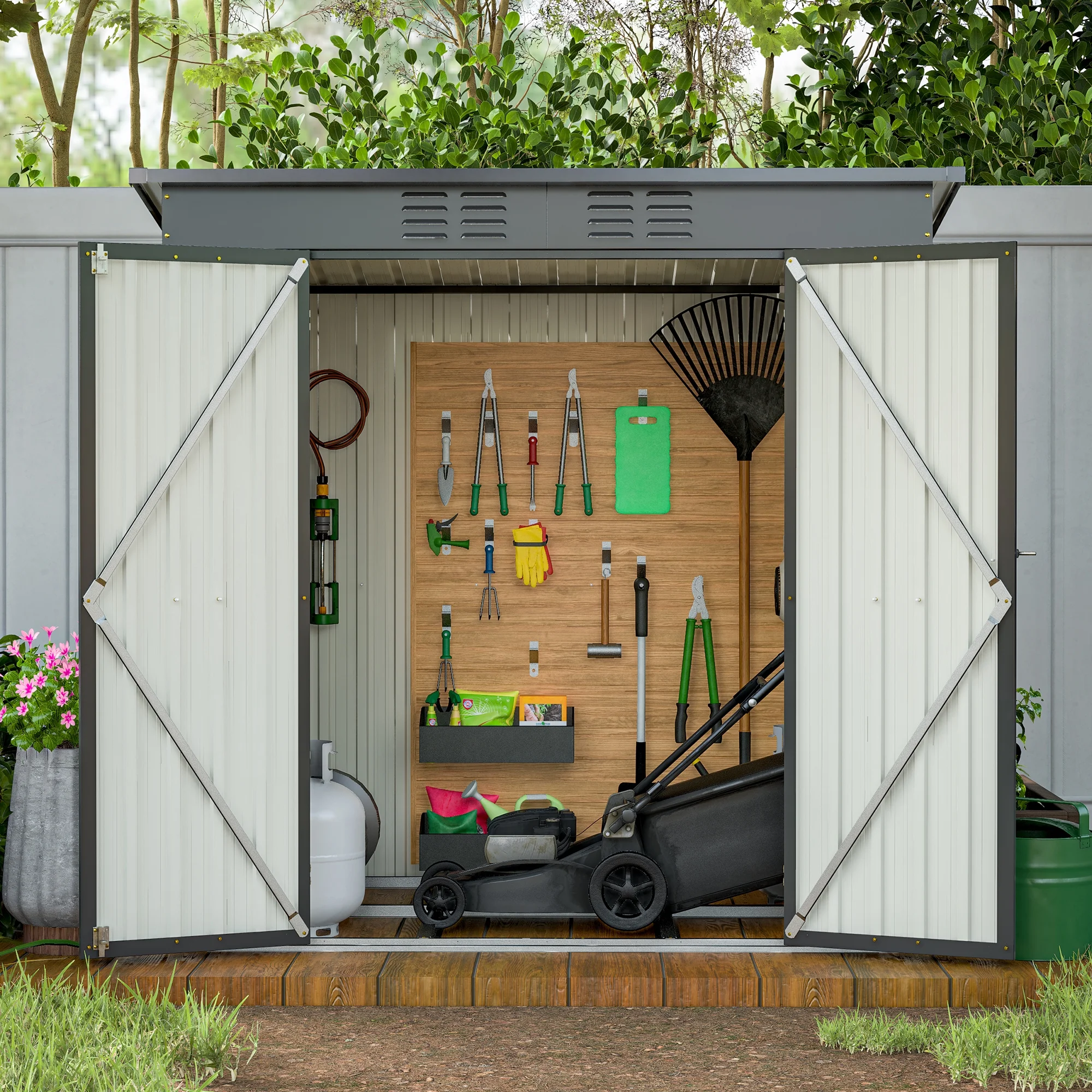 6 x 4 ft Outdoor Storage Shed with Floor Frame, Storage Sheds for Outside with Lockable Door, All Weather Garden Tool Shed with Air Vent for House Backyard Patio Lawn, Black(Black) - Image 2