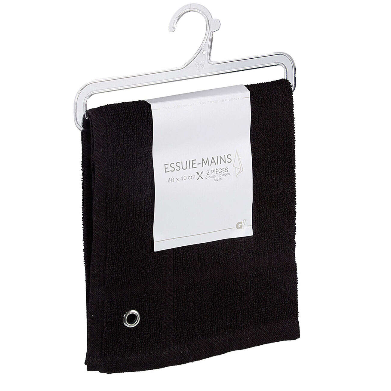 Essuie main carré 40x40 cm uni noir x2