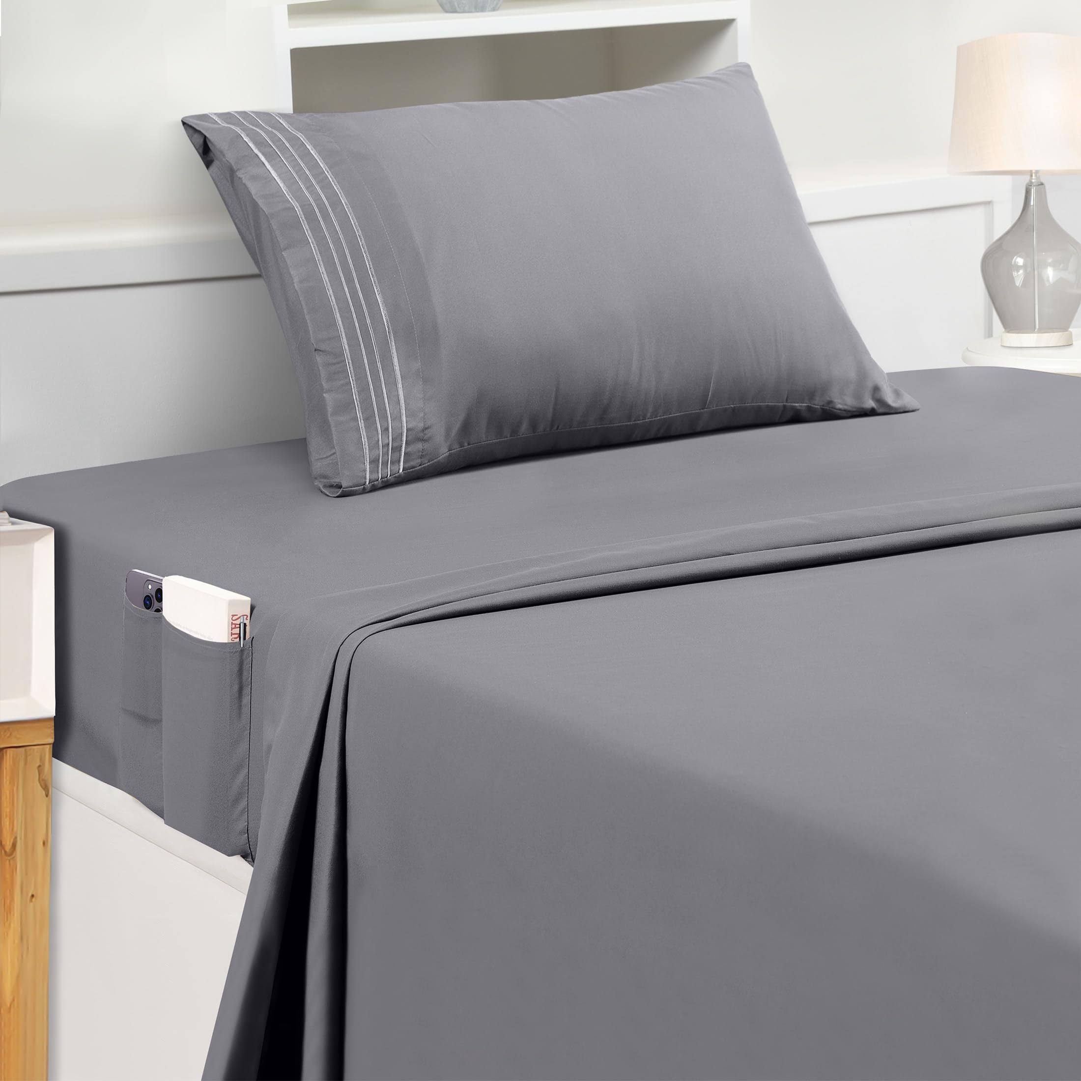 Utopia Bedding Twin Sheet Set - Soft Microfiber 3 Piece Luxury Bed Sheets with Deep Pockets - Embroidered Pillow Case - Side Sto