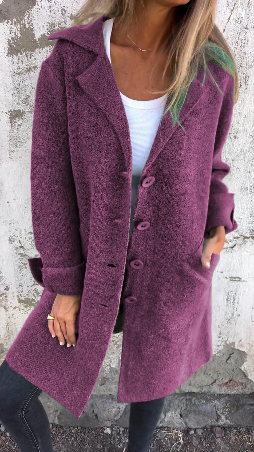 Cardigan décontracté chic à col revers avec poches