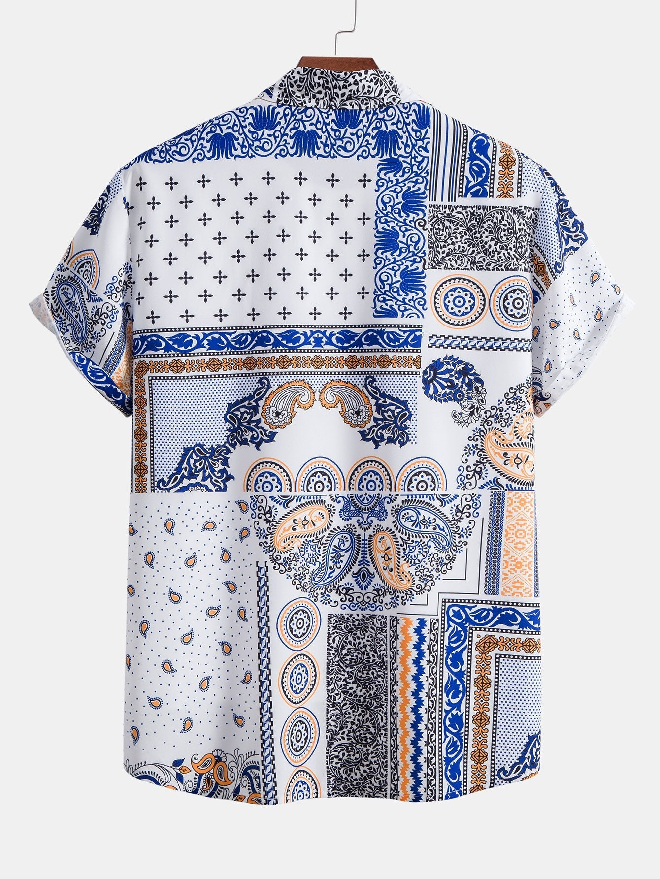 Chemise boutonnée à imprimé patchwork cachemire et short de bain