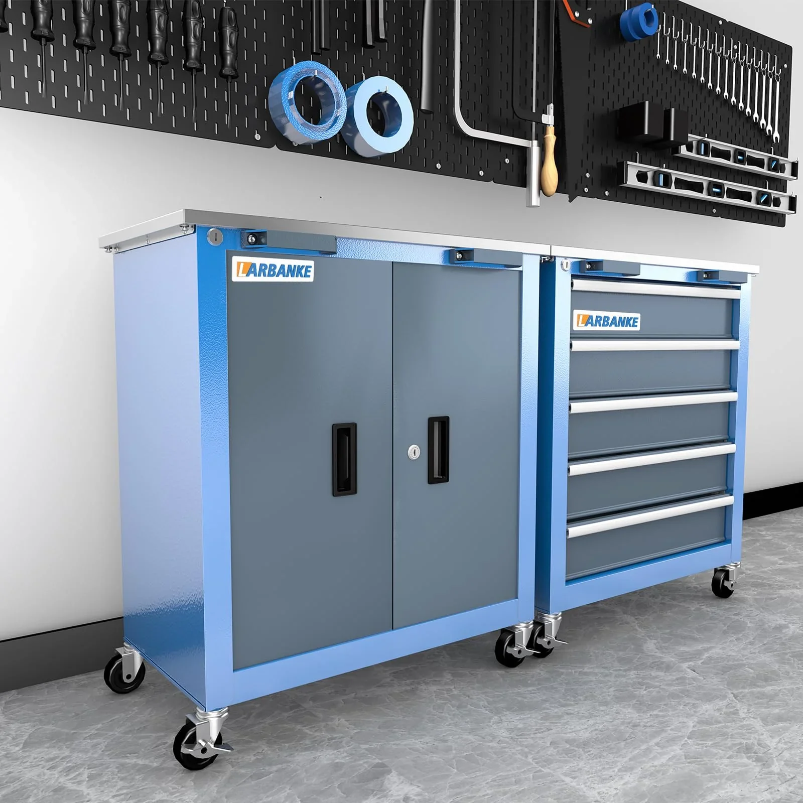 Rolling Tool Chest 5-Drawer Tool Cabinet with Stainless Steel Top Key Lock Heavy-Duty