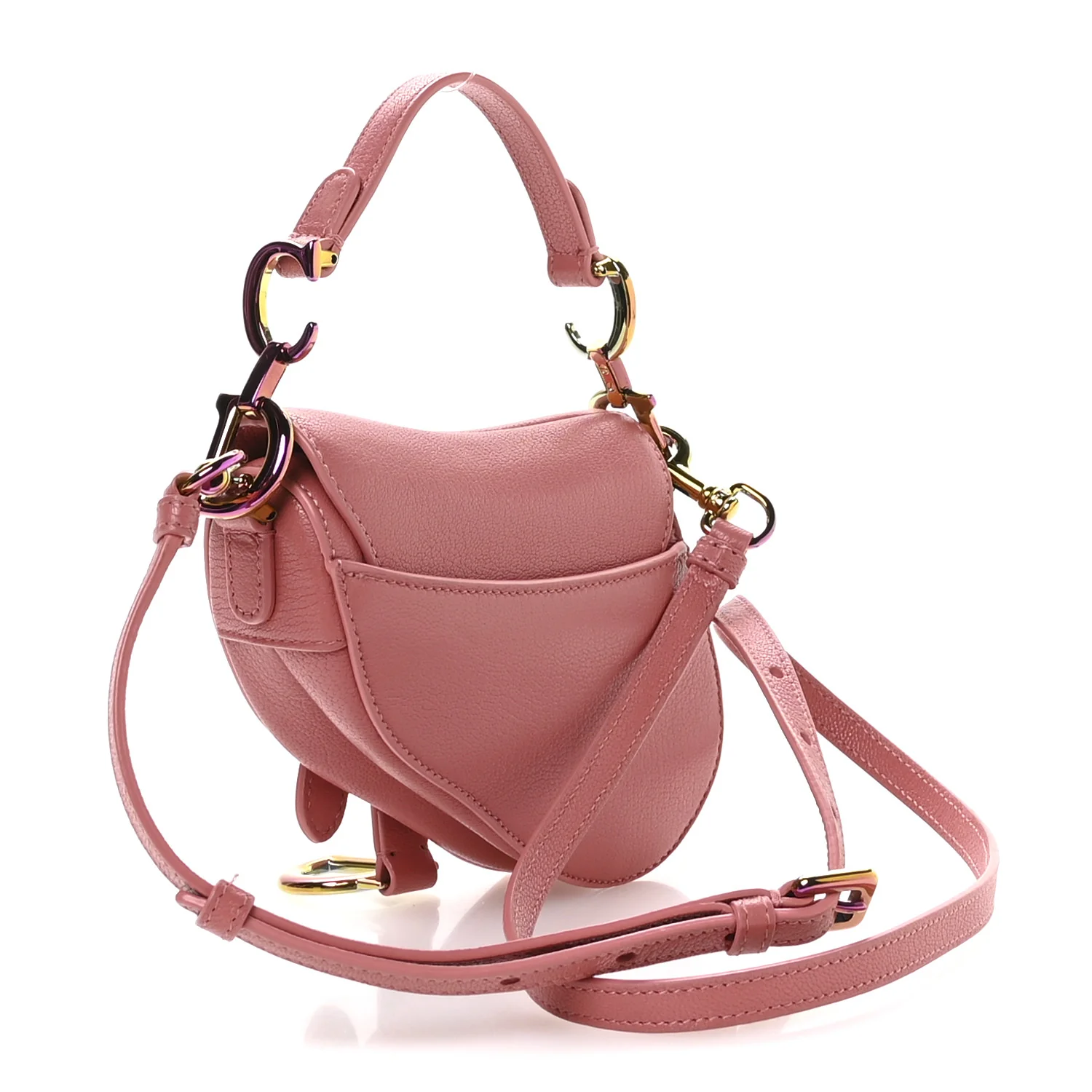 Goatskin Micro Saddle Bag With Strap Coral Powder