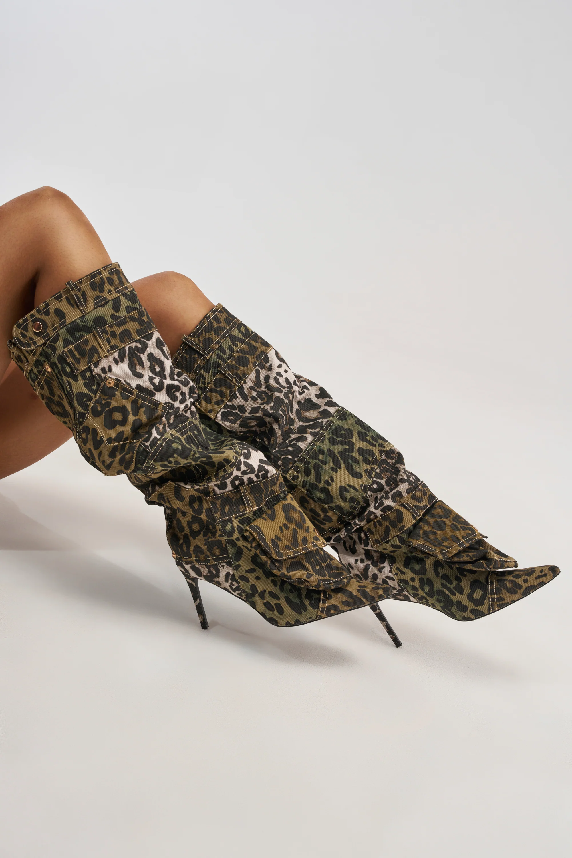 AKIRA GOLD HALOISE LEOPARD POCKET DETAIL STILETTO BOOT - Akira Store
