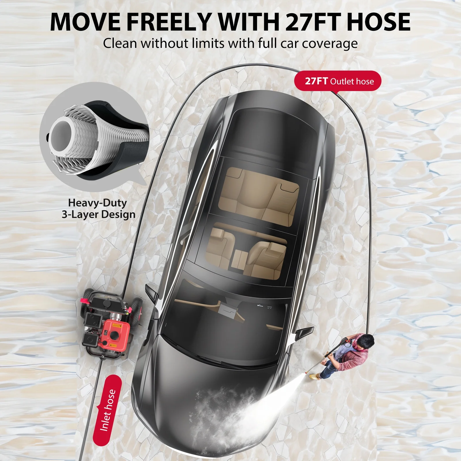 3400PSI Gas Pressure Washer, 212cc Engine 2 5GPM 5 Quick Adjustable Nozzles for Gardens Image 7