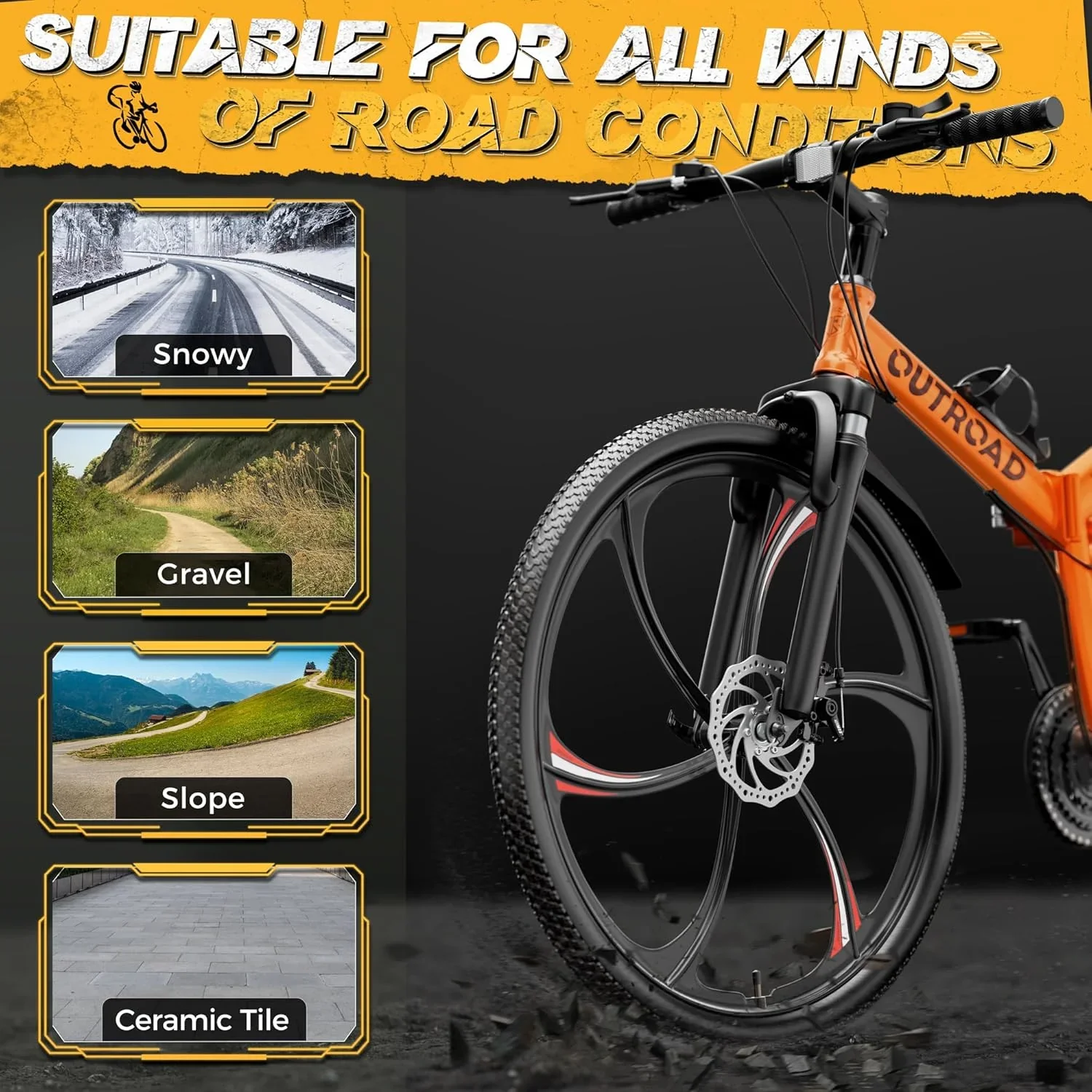 SUNCROWN 26 Inch Folding Mountain Bike, 21 Speed Full Suspension High-Carbon Steel MTB Foldable Bicycle, Dual Disc Brake Non-Slip Folding Bikes for Adults/Men/Women, Black