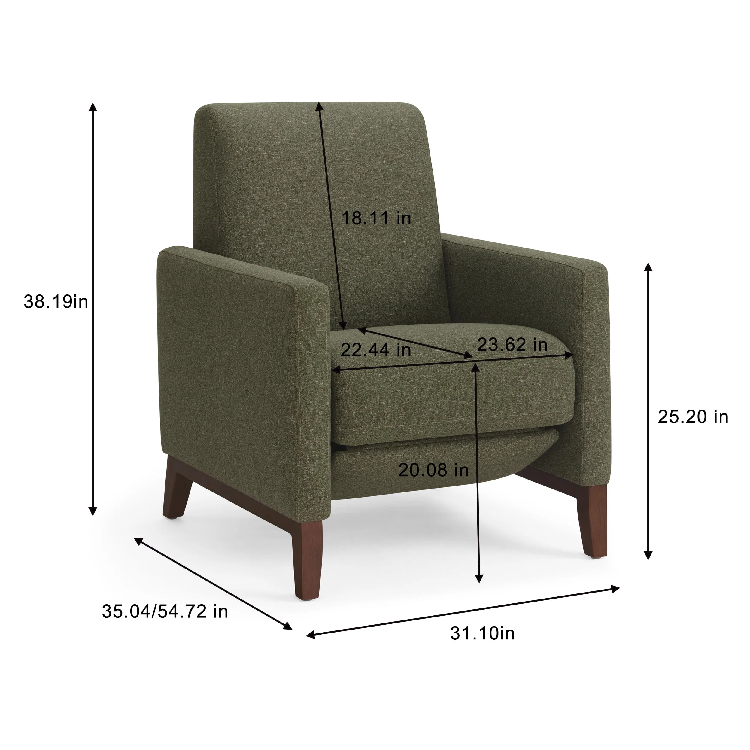 Better Homes & Gardens Reading Push Back Recliner, Olive