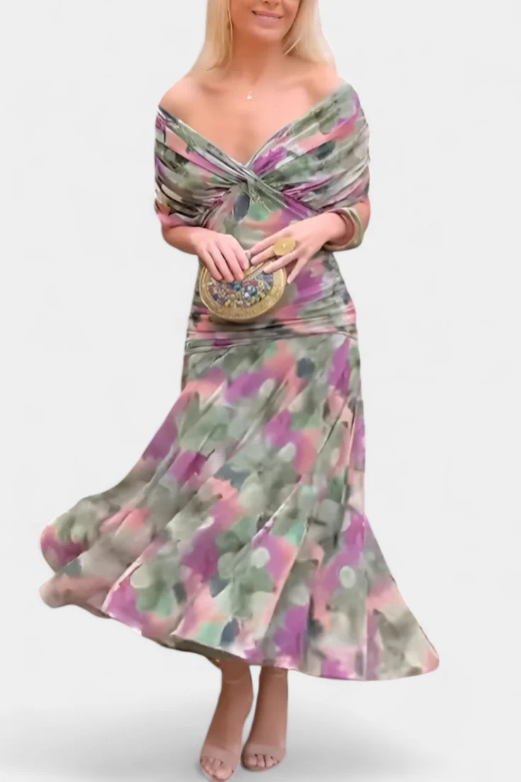 Robe longue plissée élégante à fleurs pour femme