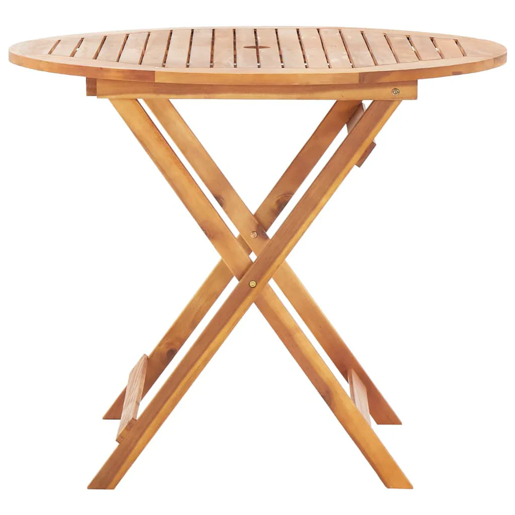 Topcobe 35.4 x 29.5 Solid Acacia Wood Bistro Table with A Umbrella Hole for Garden Patio, Brown