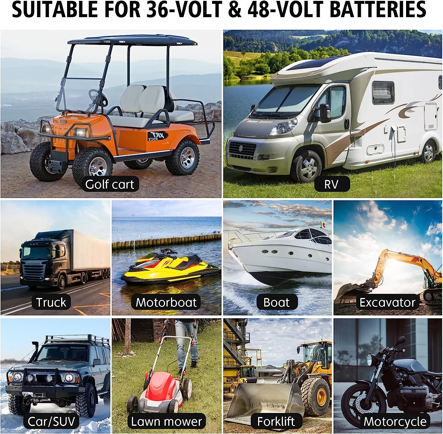 Golf cart Battery Charger, 48V 13A and 36V 18A Trickle Battery Charger,48 Volt cart Golf Charger,for 48 Volt Club Golf Car,Lithium,LiFePO4,Lead-Acid AGM/Gel/SLA..Battery Charger,3 Pin Round Plug(3 Pin Round Plug) - Image 2