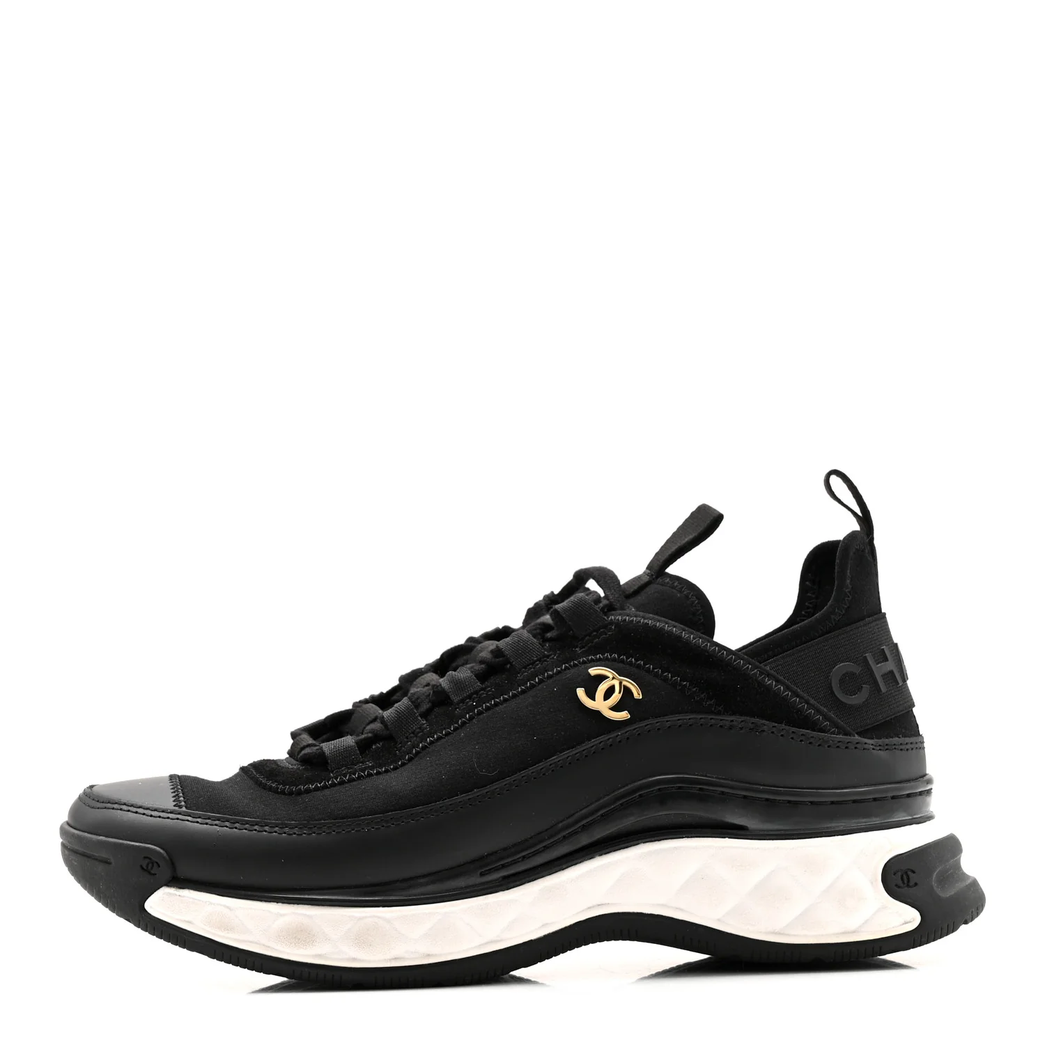 Velvet Calfskin Mixed Fibers CC Sneakers 38 Black