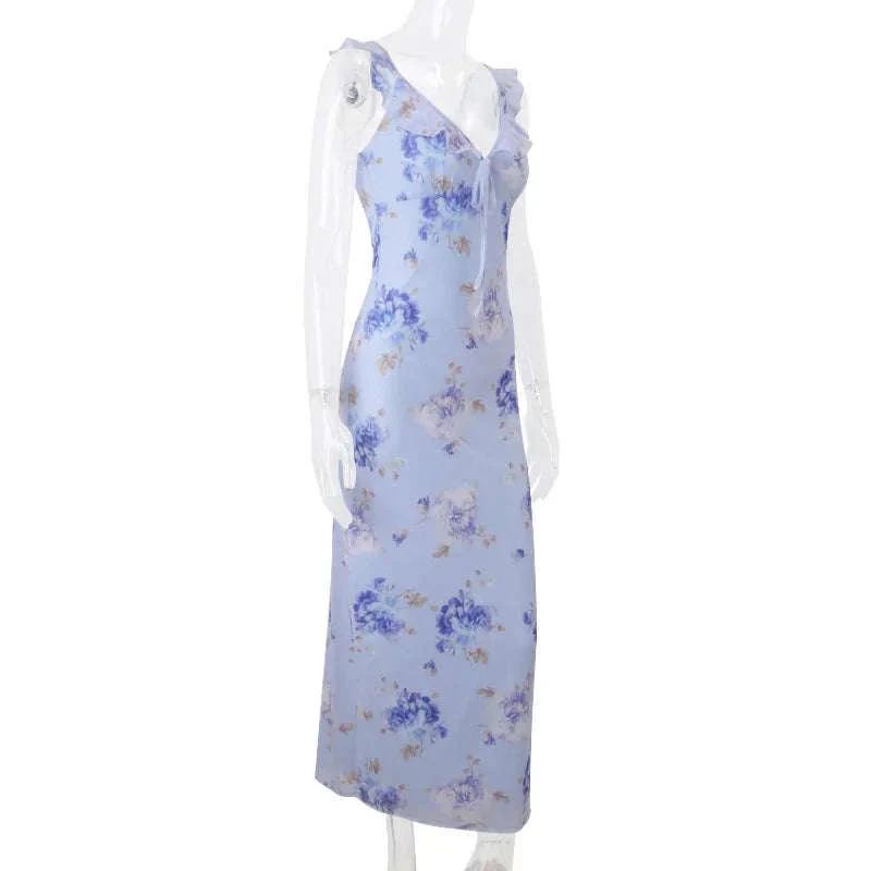 Robe Maxi Dos Nu Plongeant Fleurie Mode Été