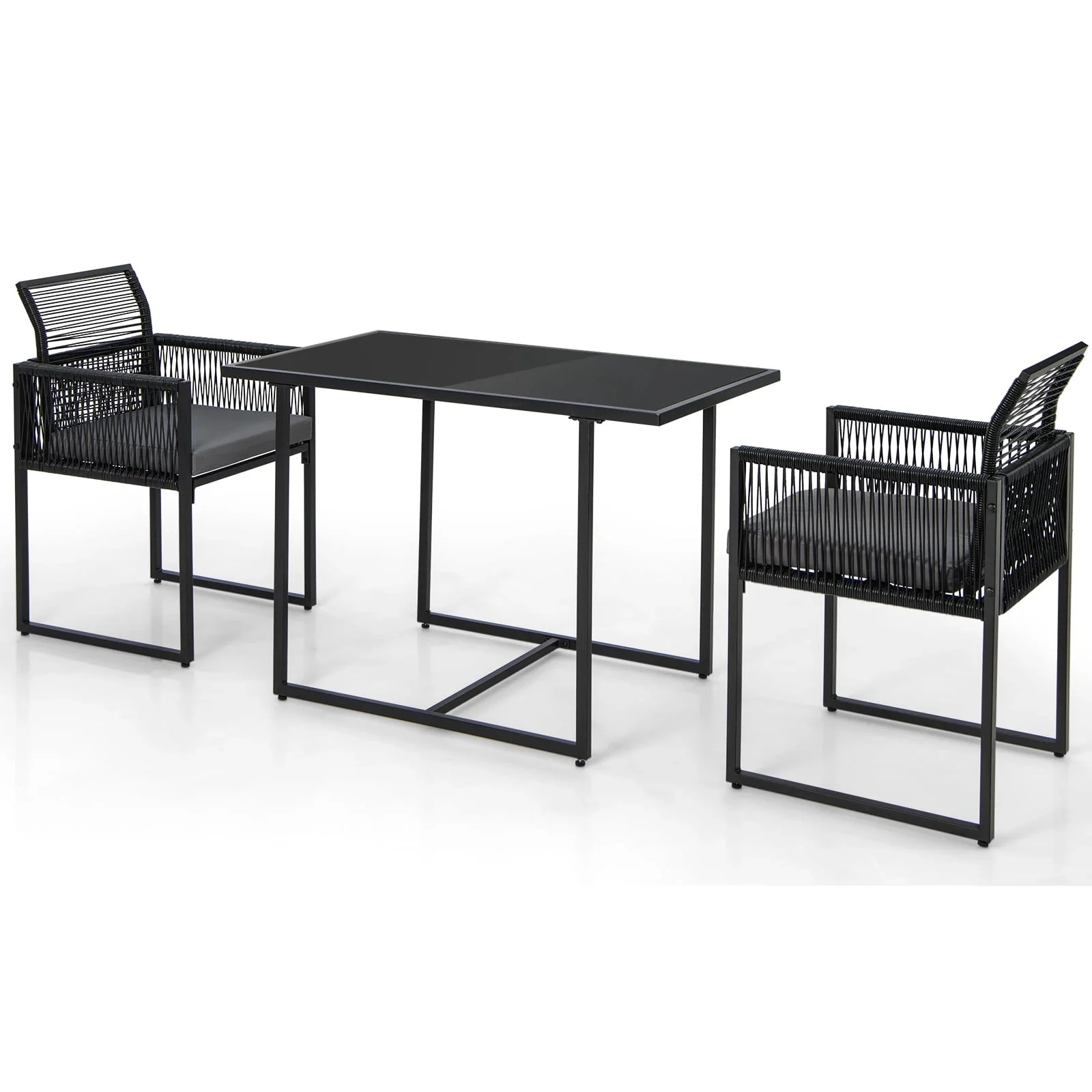 Gymax Set of 3 PE Wicker Furniture Set Cushioned Chairs w/ Folding Backrest Patio Backyard
