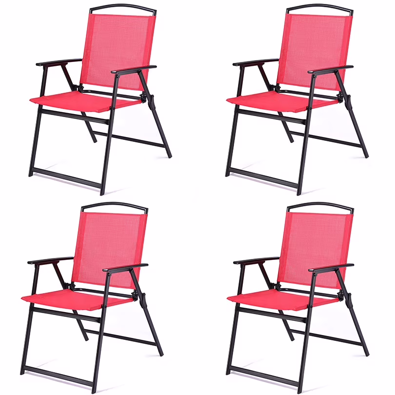 Bylring Outdoor Foldable Patio Dining Sling Chairs Set Of 4 With Armrest Black Folding Portable Patio Chairs For Lawn Garden Balcony Living Room Furniture