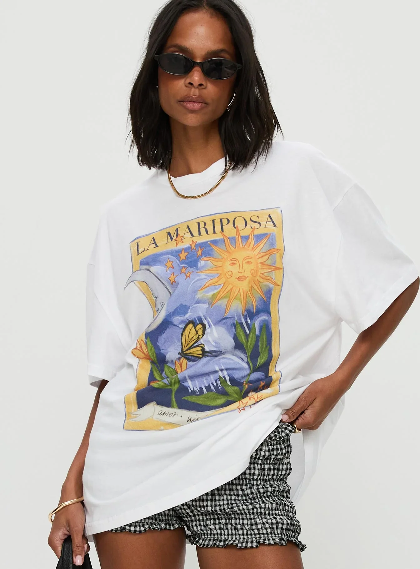 Tarot Card Oversized Graphic Top White Multi