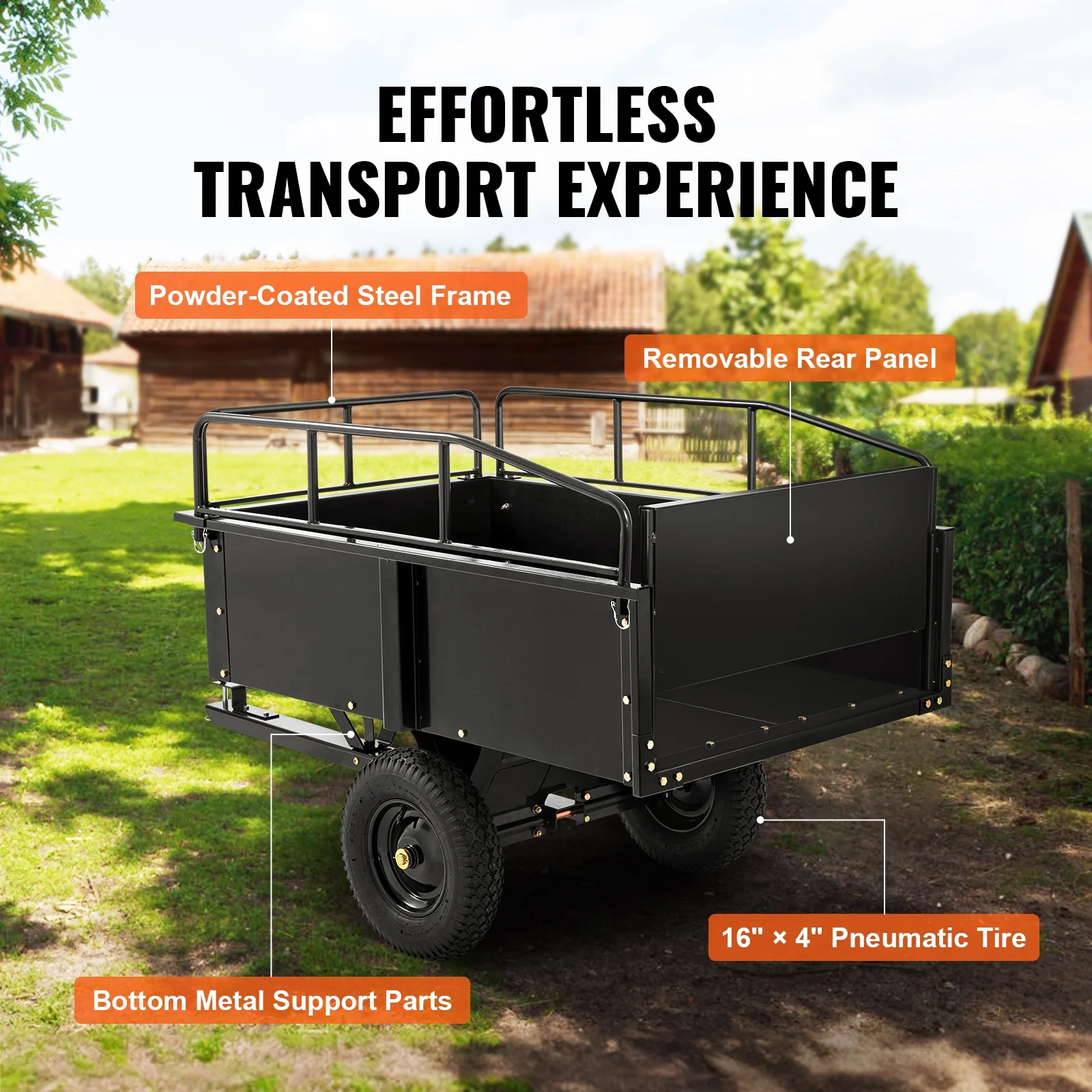 Dump Trailer Tow Behind Dump Cart, 750 lbs 15 Cu. Ft, Steel Construction Garden Utility Trailer with Removable Sides - Image 6
