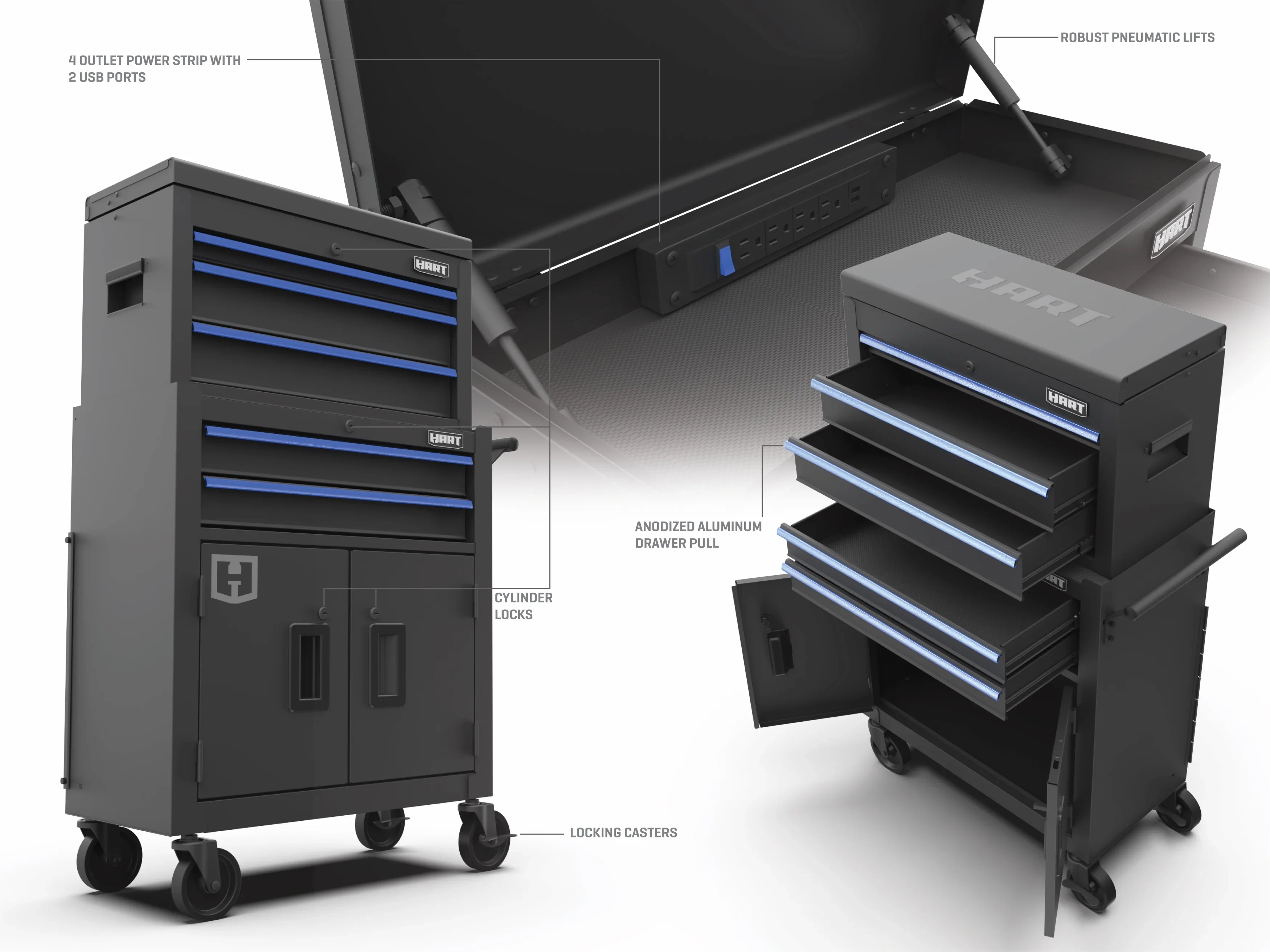 Hart 24-inch Steel Tool Chest Combo with Built-In Power Strip, 400 lb Capacity
