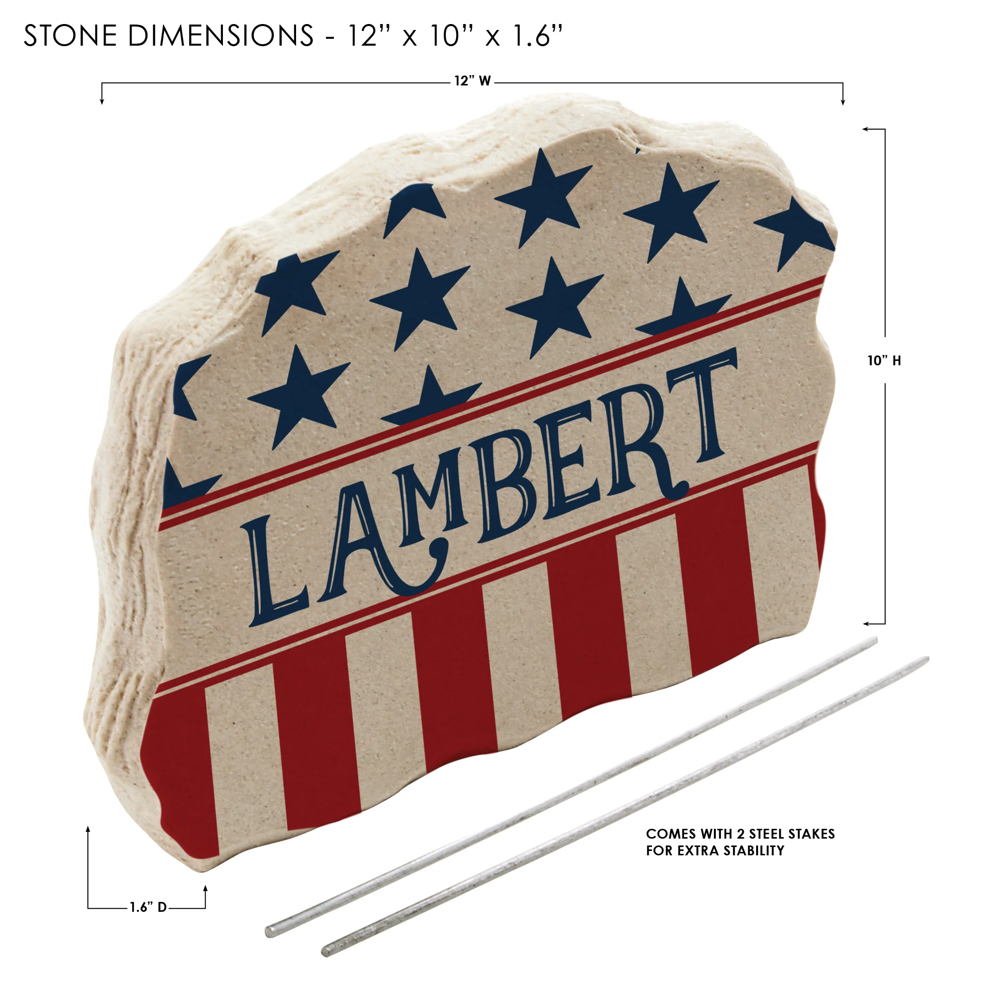Personalized Stars and Stripes Patriotic Standing Garden Stone