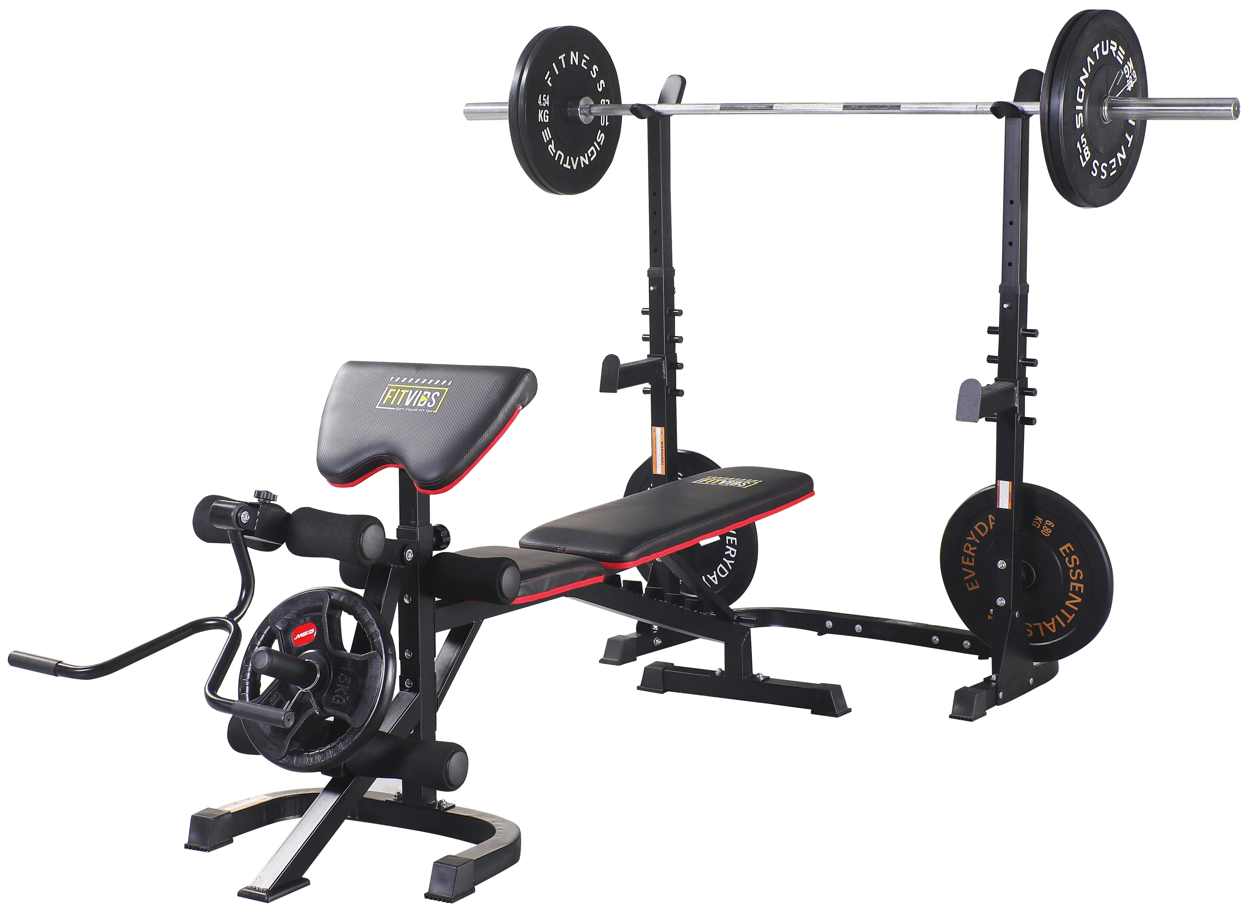 Fitvids LX600 Adjustable Olympic Workout Bench with Squat Rack, Leg Extension, Preacher Curl, and Weight Storage, 800 - Pound Capacity