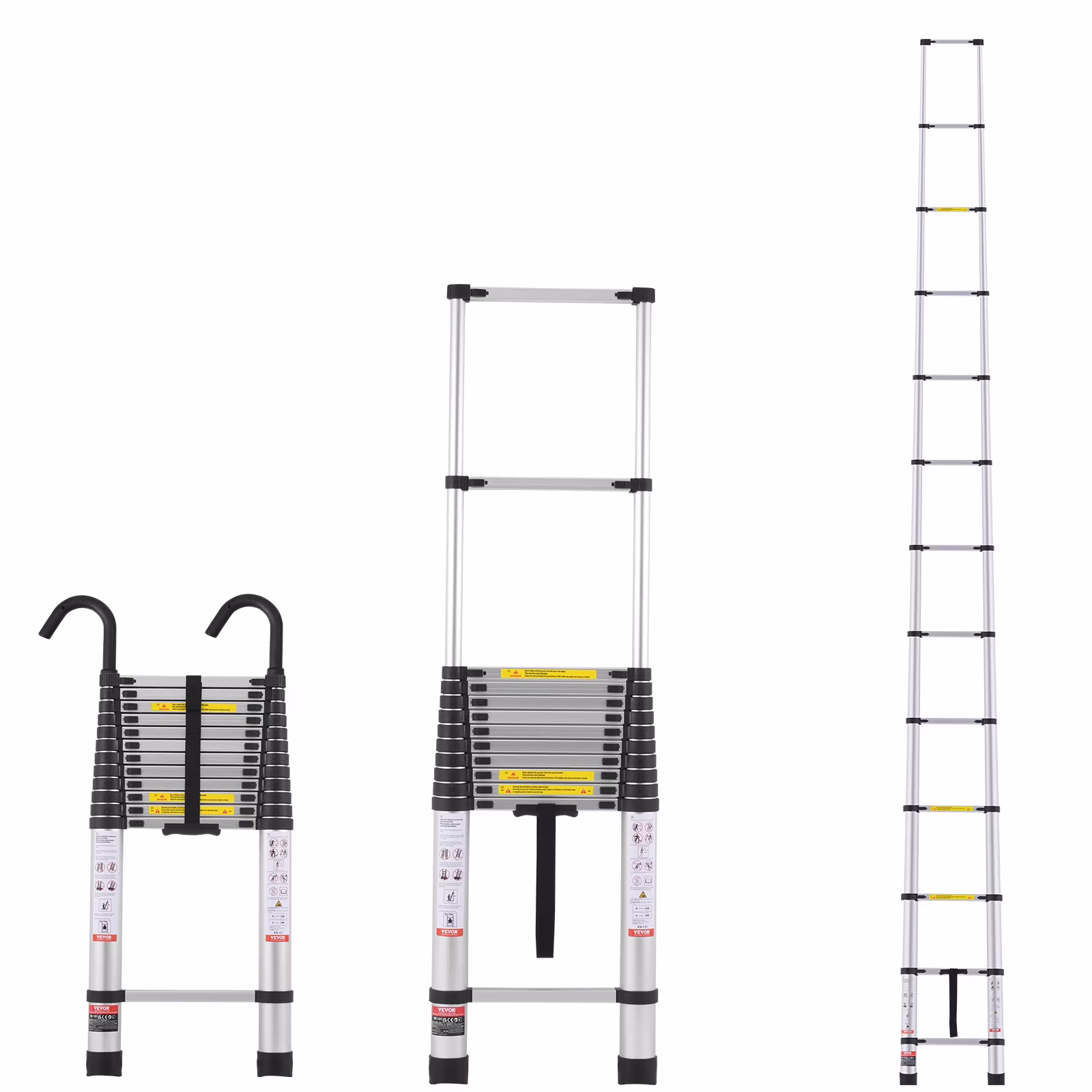 VEVOR Telescoping Ladder, 16.4FT Aluminum Lightweight Extension Ladder, Multi - Button Retraction Collapsible Ladder, 375 lb Capacity with Non - Slip Feet, Portable Compact Ladders for Home, RV, Loft