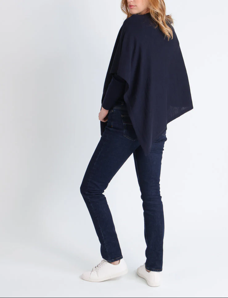 Poncho femme en laine mérinos bleu marine