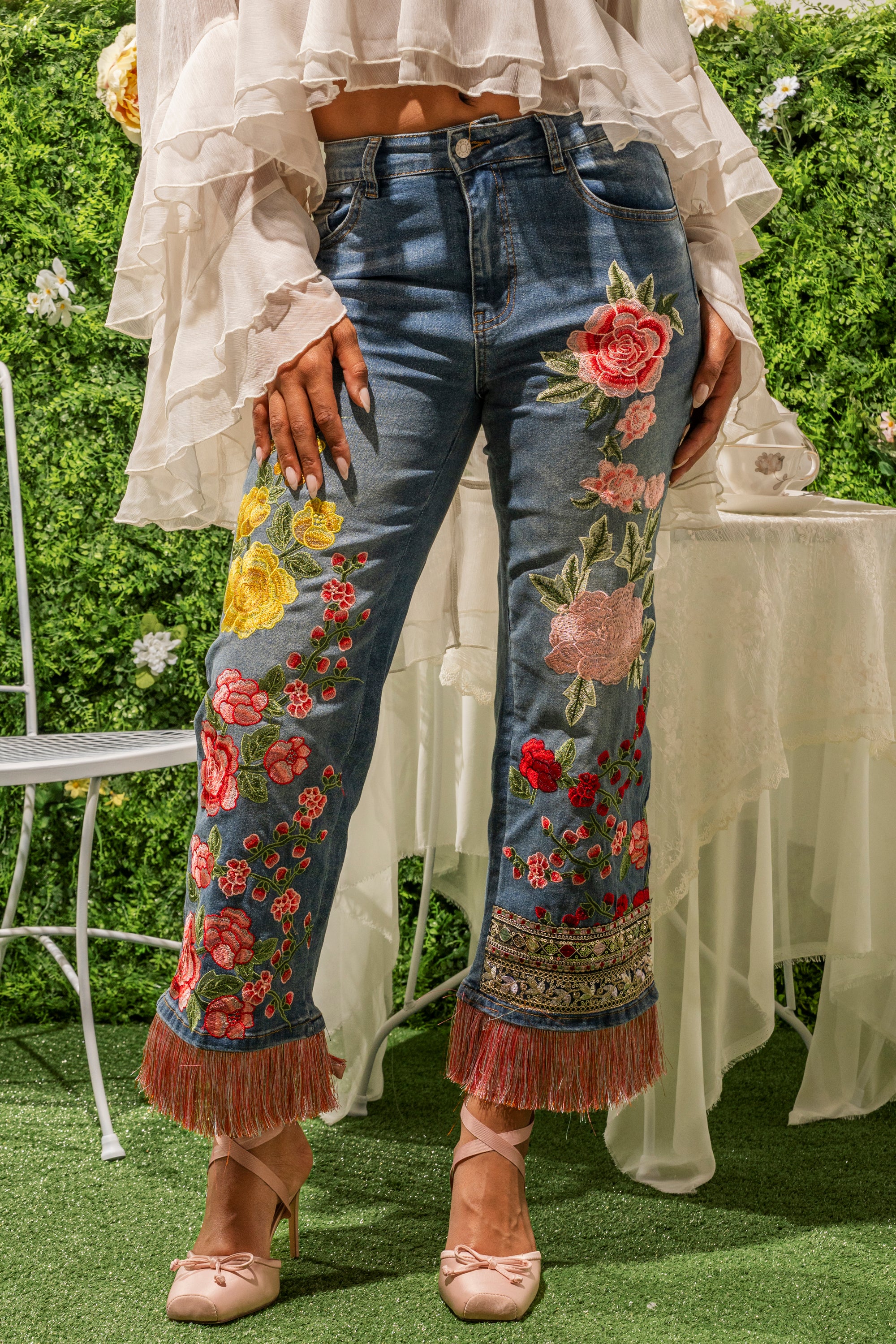 FLORAL FOR DAYS STRAIGHT LEG DENIM - Akira Store