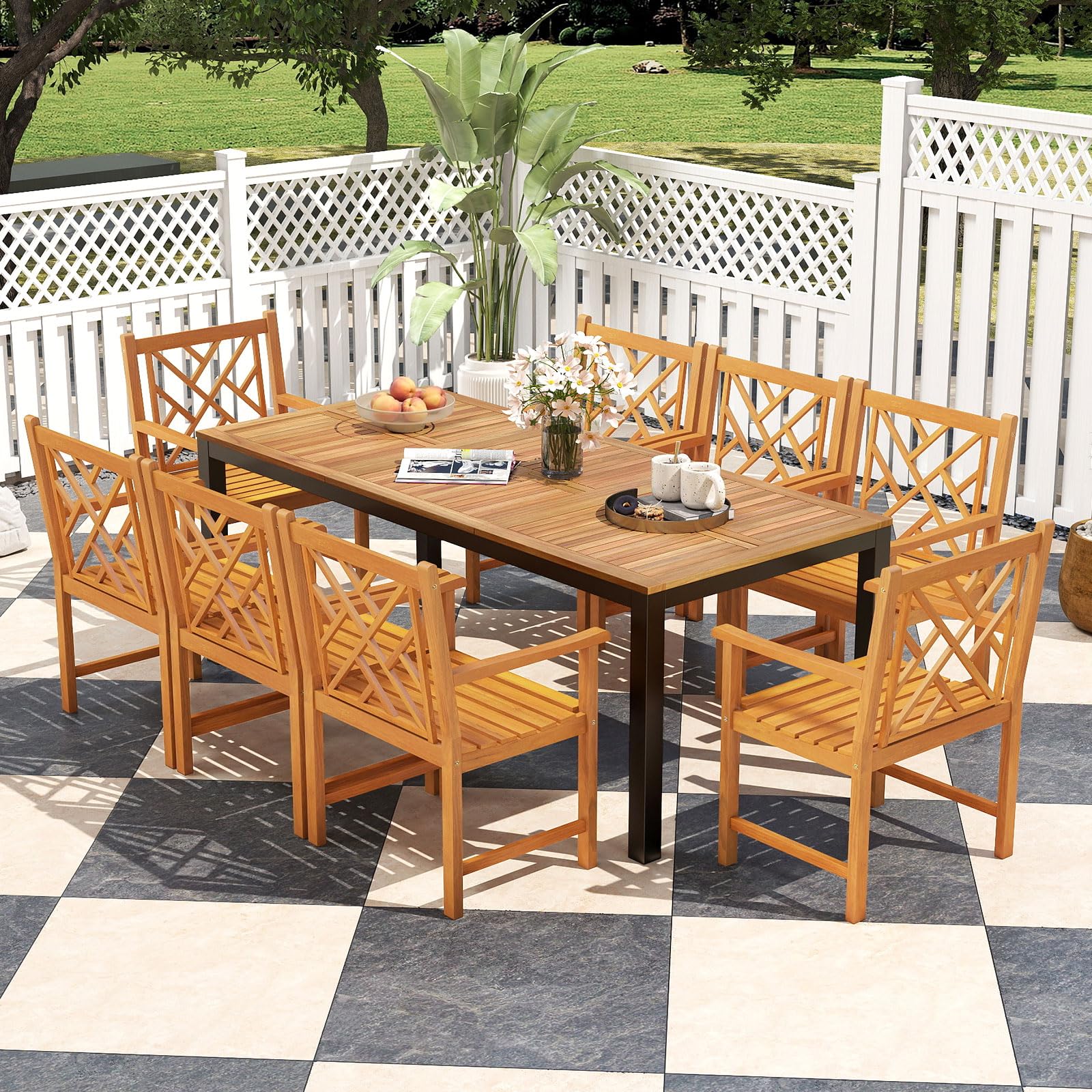 Tangkula 9 Piece Outdoor Dining Set with Umbrella Hole