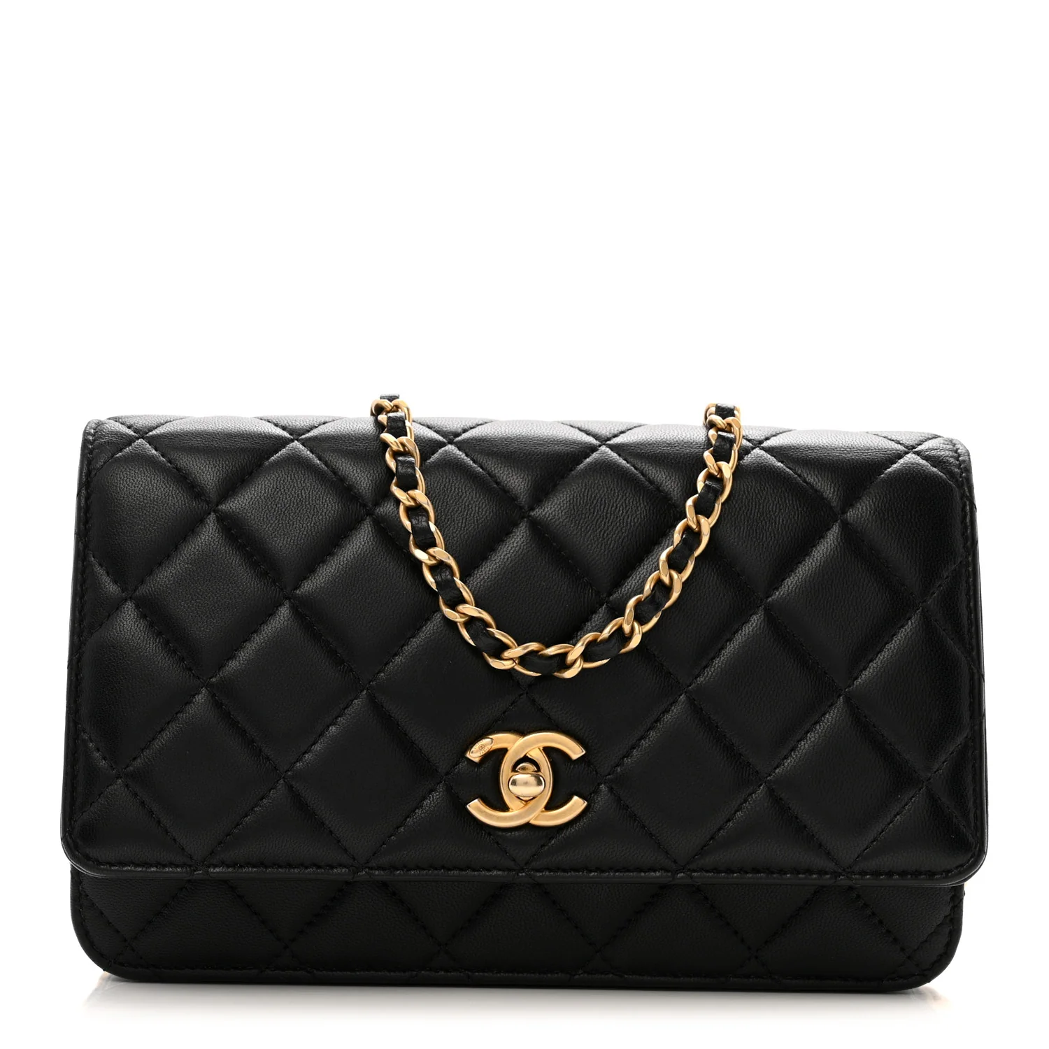 Lambskin Quilted CC Pearl Crush Wallet on Chain WOC Black
