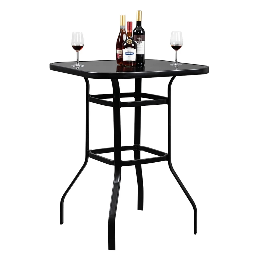 Cfowner 31 x 40 Square Multifunction Wrought Iron & Glass Patio Bar Table, Black