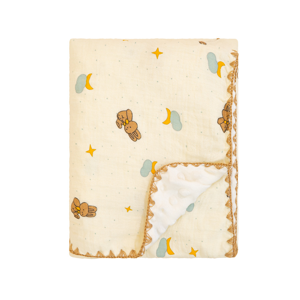 All Season 3D Doudou Fleece Newborn Blanket Double Layer Crinkle Gauze Multi-Use Swaddle Receiving Europe Style 300tc