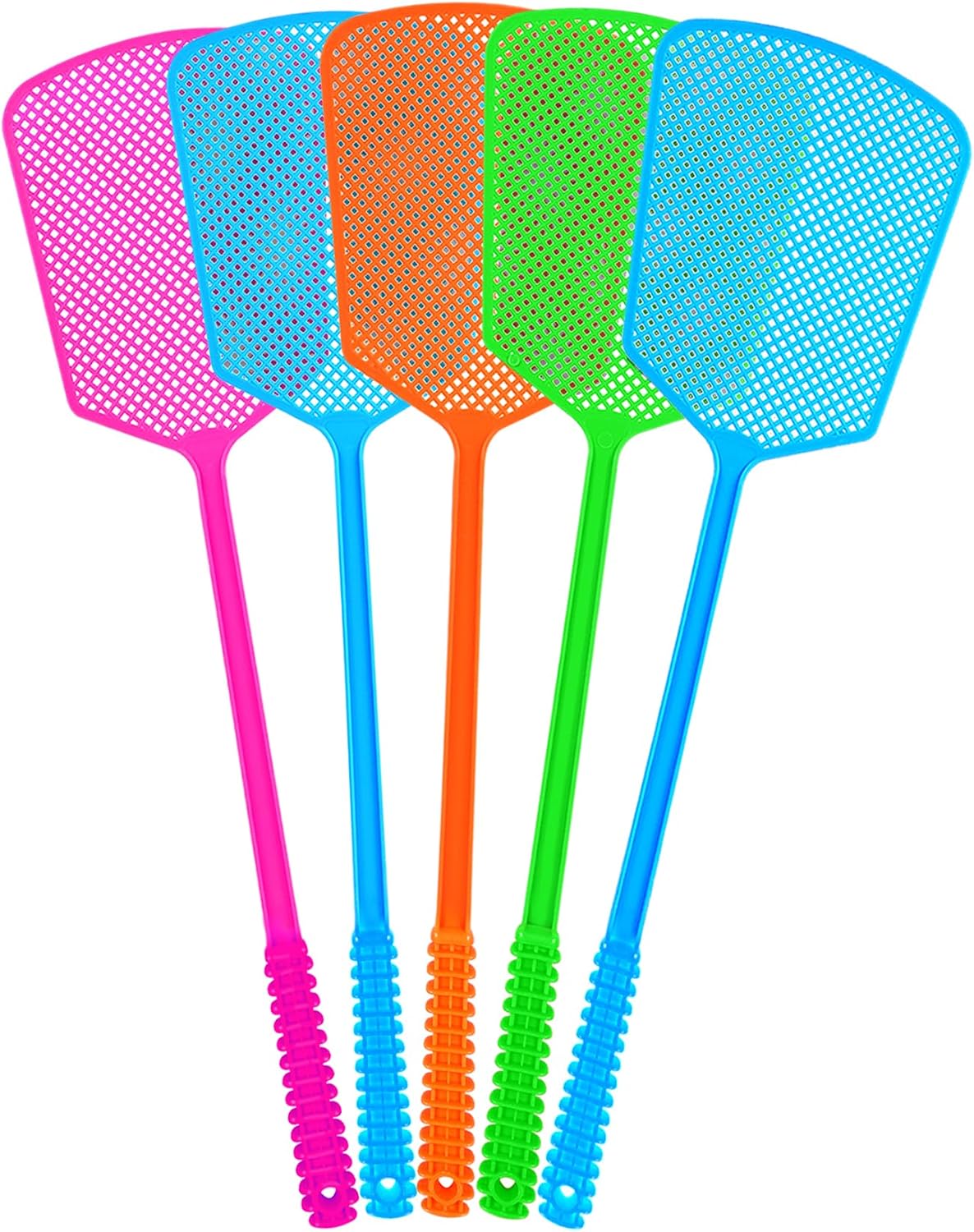 Fly Swatter, 5 Pack Plastic Heavy Duty Manual Fly Killer, Long Handle Flyswatter, Large Bug Swatters that Work for Indoor and Outdoor